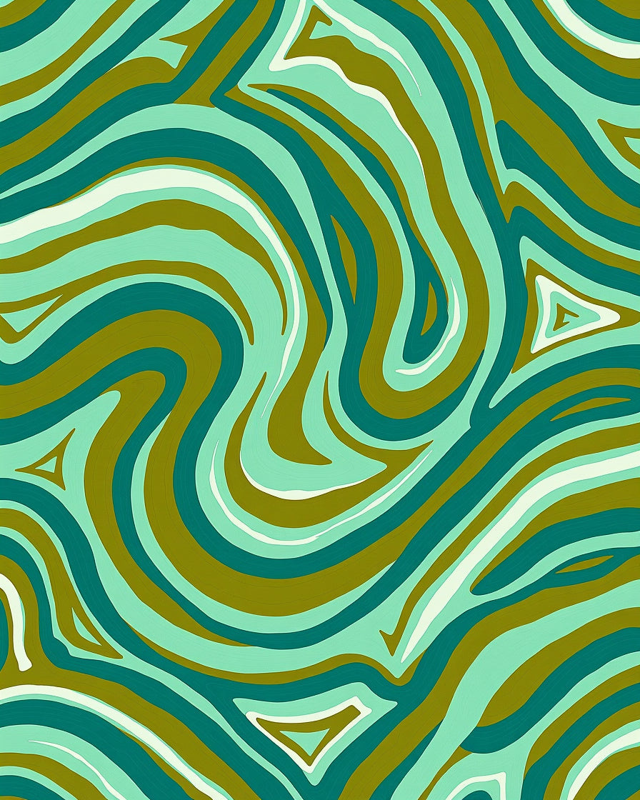 Aqua And Olive Swirling Lines Rug
