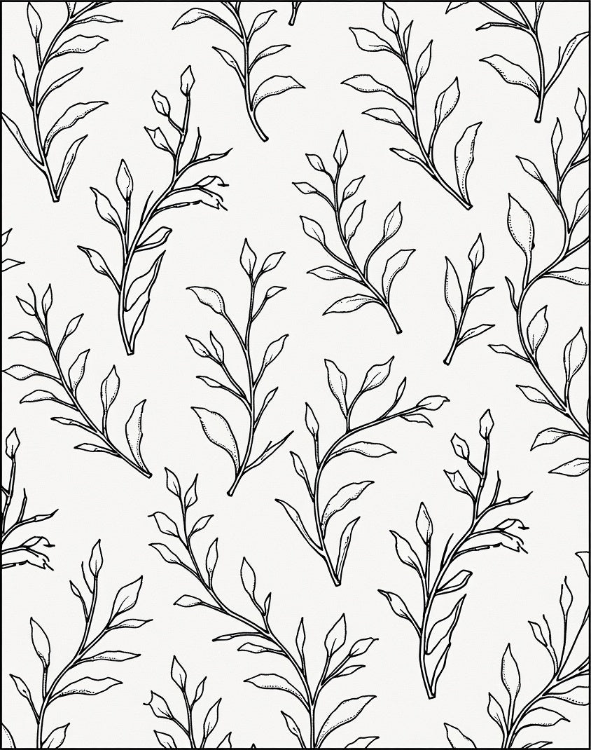 Botanical Black Line Art Branches Rug