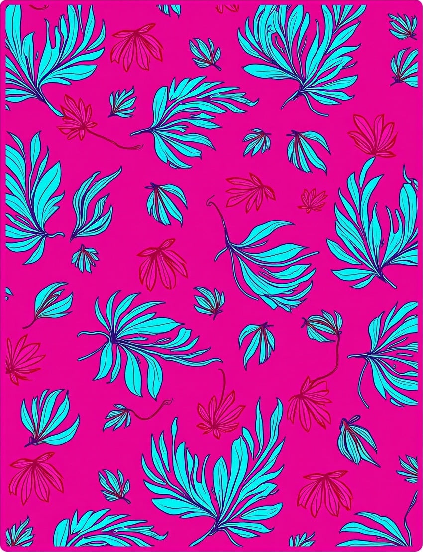 Vibrant Cyan Tropical Leaf Pattern Rug