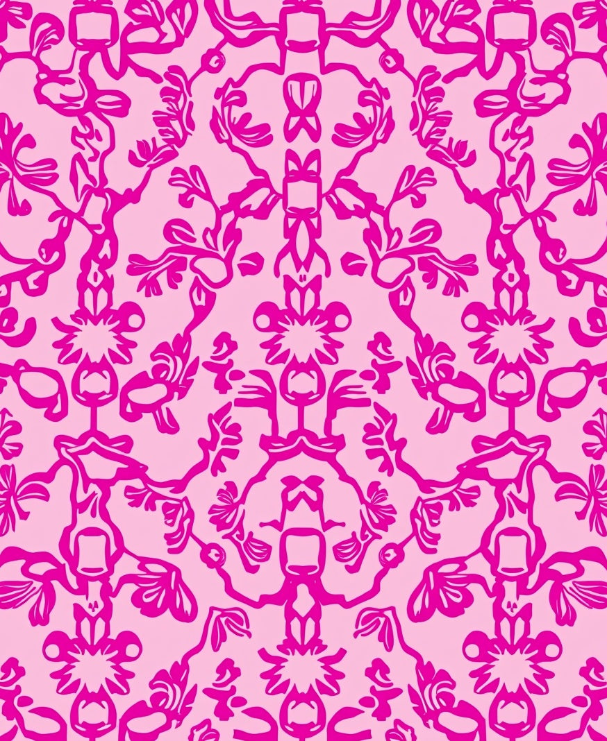 Hot Pink Floral Lace Pattern Rug