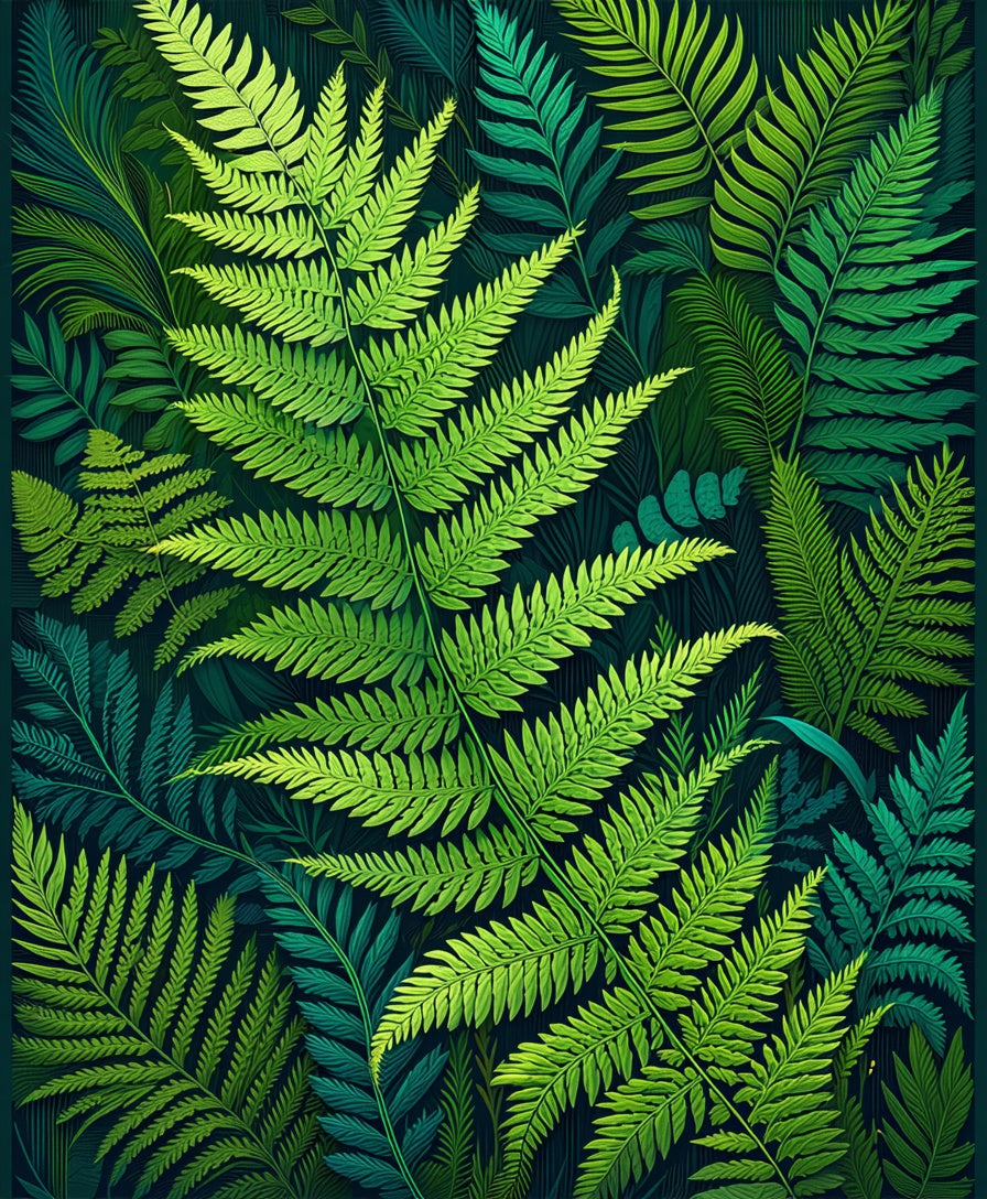 Lush Green Fern Leaf Pattern Rug