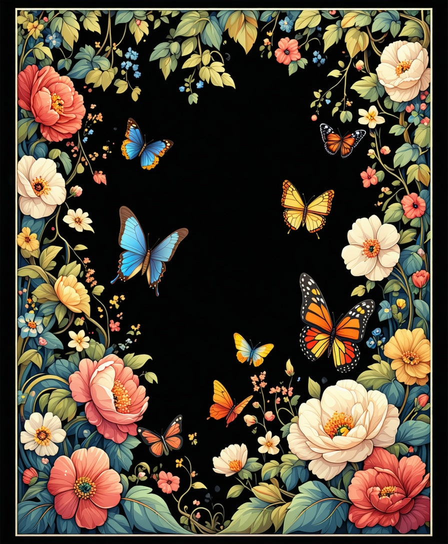 Vibrant Floral Butterflies Art Rug