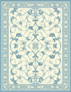 Elegant Blue Floral Swirl Pattern Rug