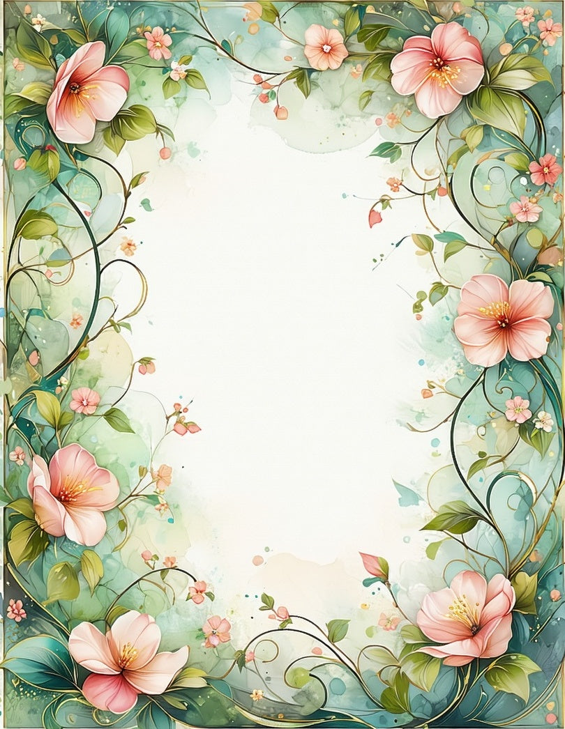 Soft Floral Vine Watercolor Rug