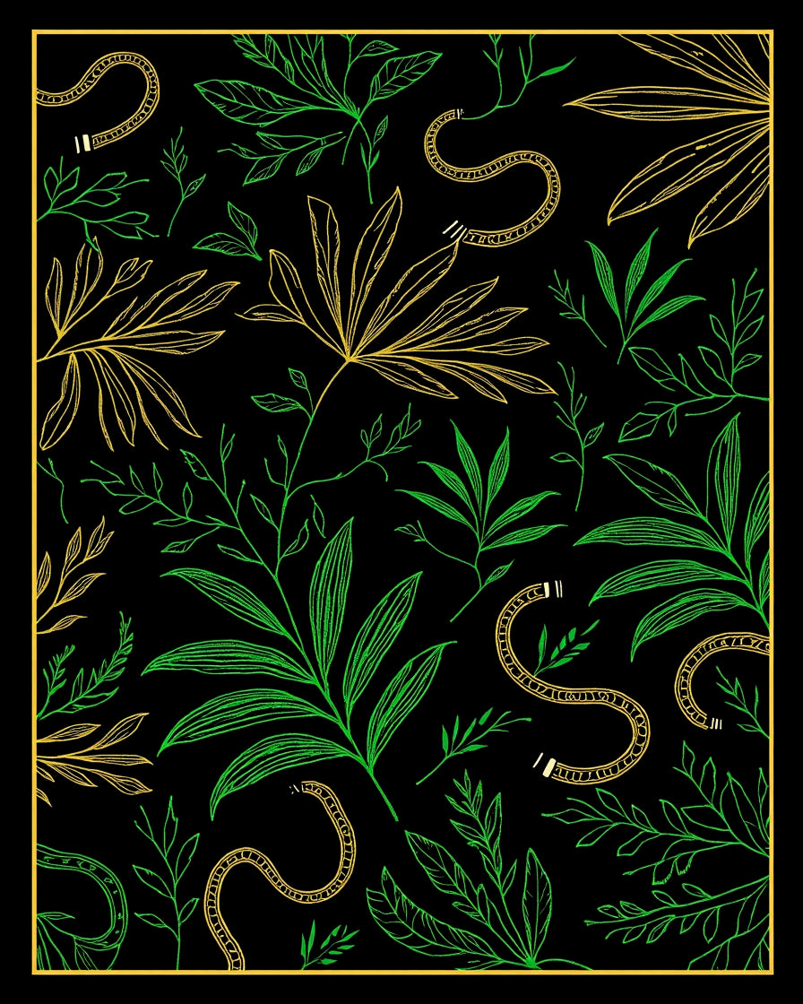 Lush Green Gold Vine Pattern Rug