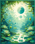 Mystical Water Lily Moonscape Scene Rug