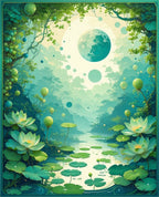 Mystical Water Lily Moonscape Scene Rug