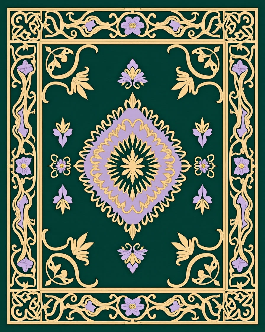 Elegant Floral Border Repeating Pattern Rug