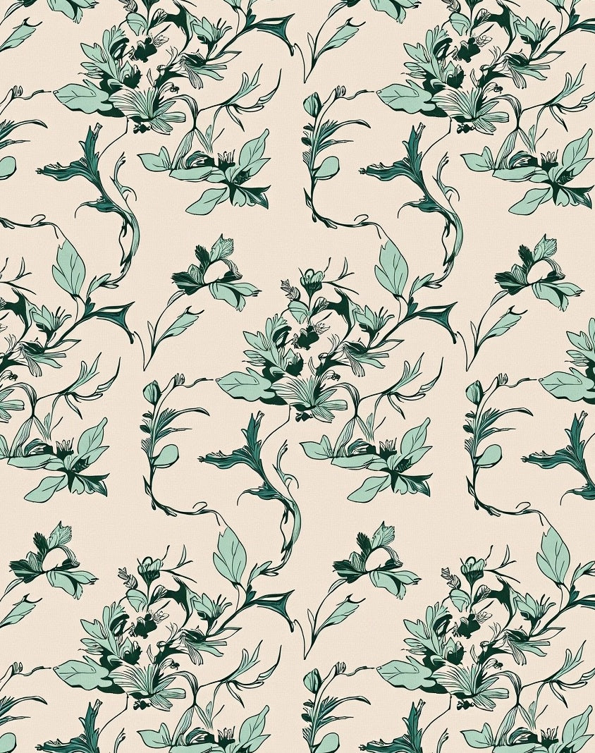 Elegant Teal Floral Vine Pattern Rug