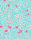 Whimsical Turquoise Coral Floral Swirls Rug