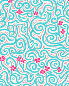 Whimsical Turquoise Coral Floral Swirls Rug