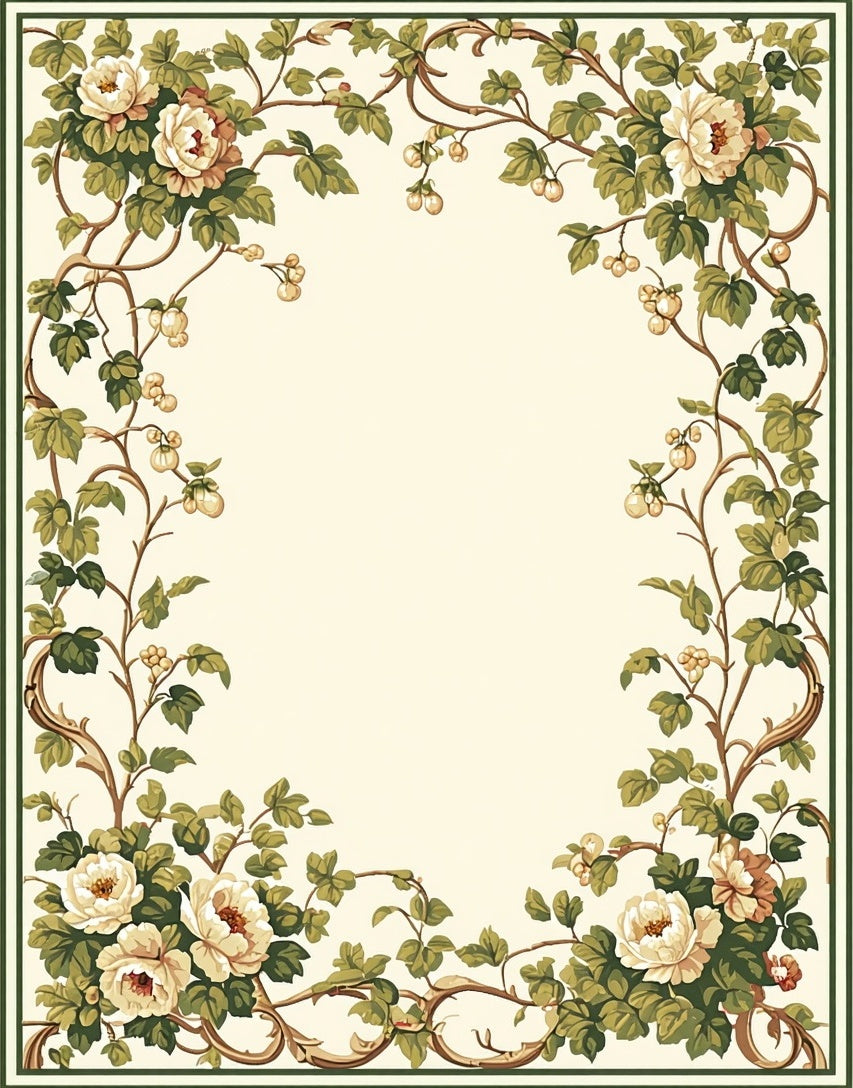 Antique Floral Vine Border Design Rug
