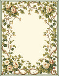 Antique Floral Vine Border Design Rug