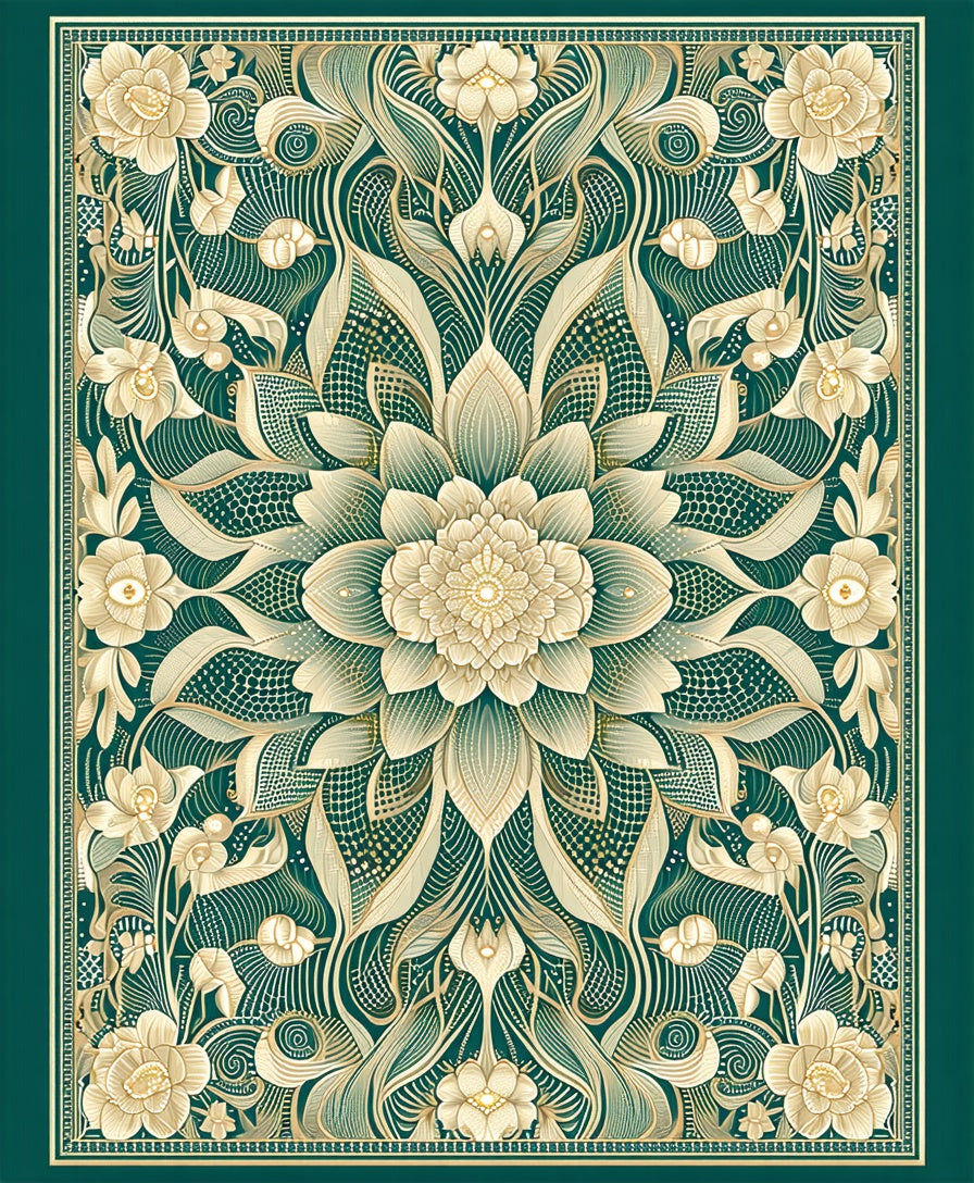 Emerald Green Floral Art Nouveau Rug