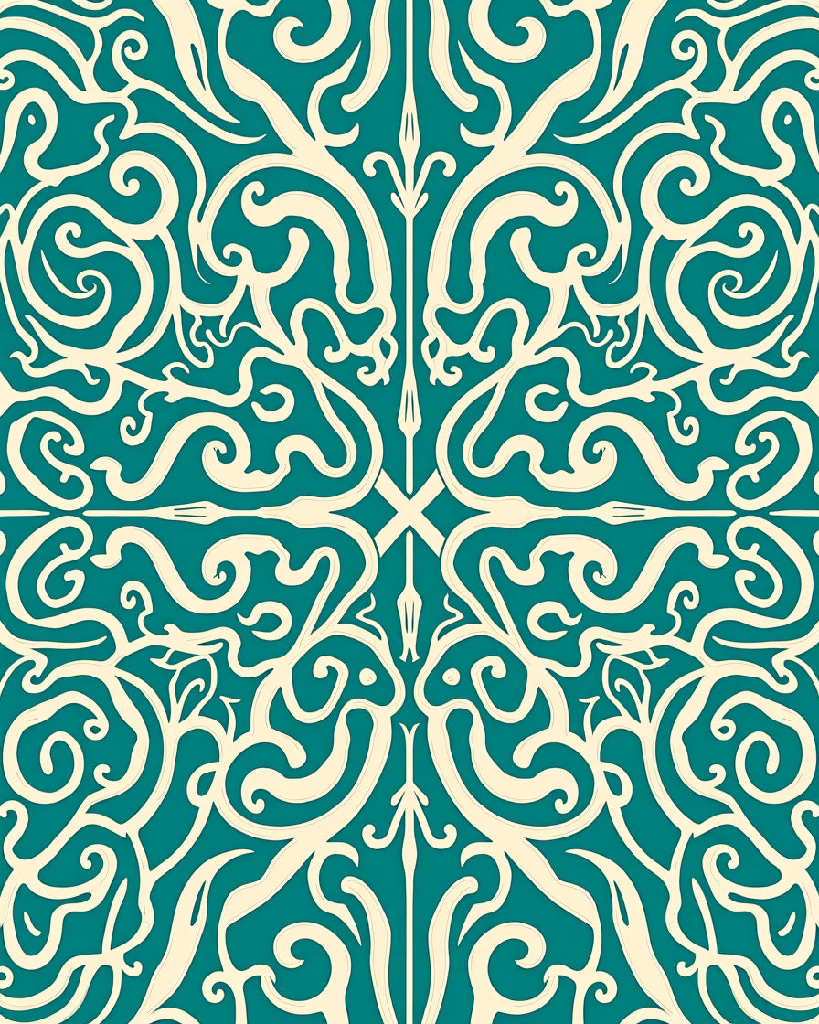 Teal Cream Classical Swirl Ornament Rug