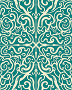 Teal Cream Classical Swirl Ornament Rug