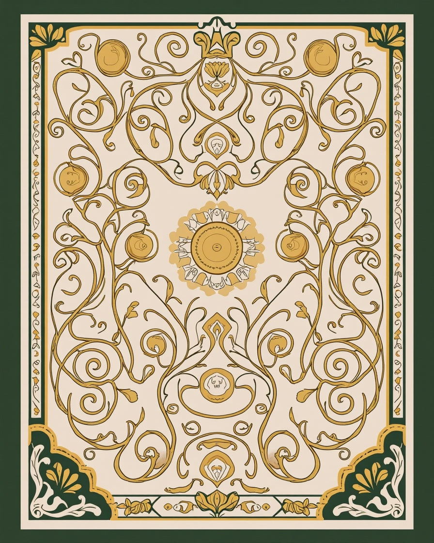 Elegant Gold Vine Floral Pattern Rug