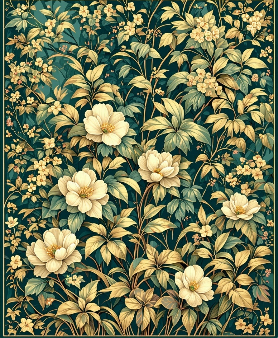 Cream Floral Botanical Pattern Tapestry Rug