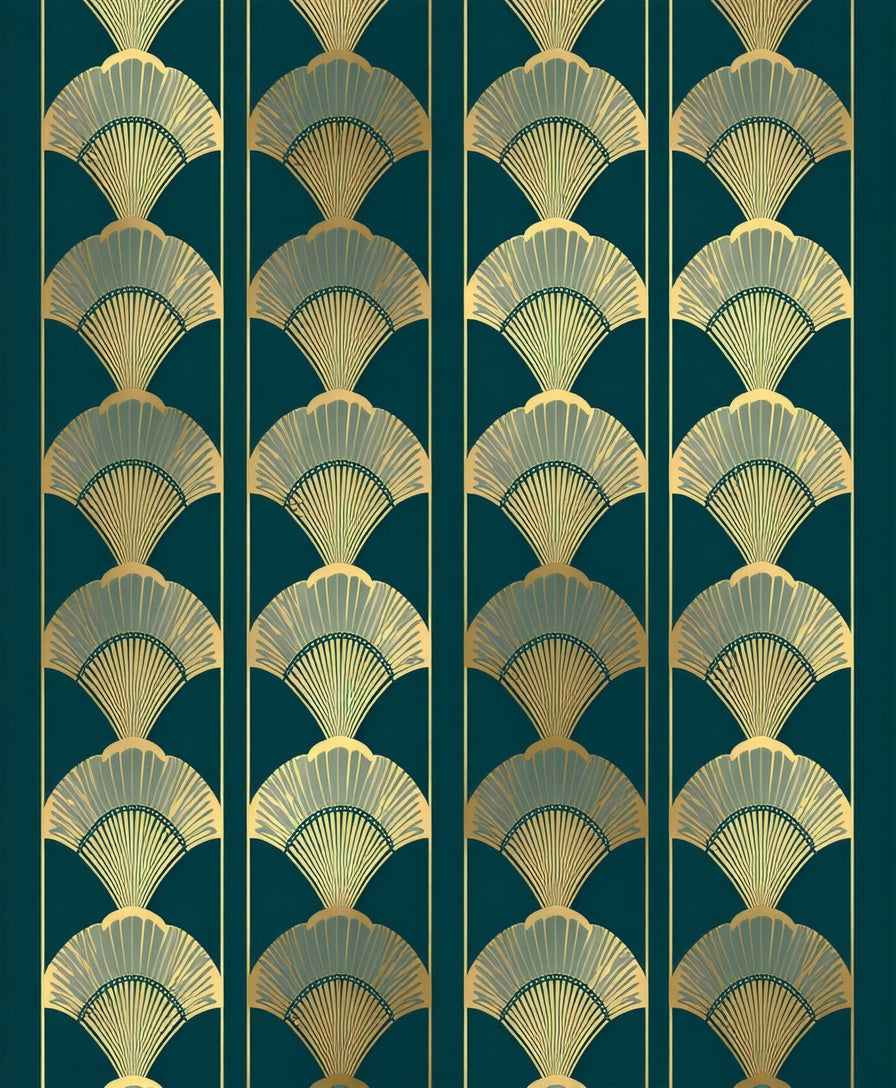 Art Deco Fan Patterned Teal Rug