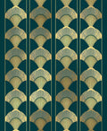 Art Deco Fan Patterned Teal Rug