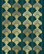 Art Deco Fan Patterned Teal Rug