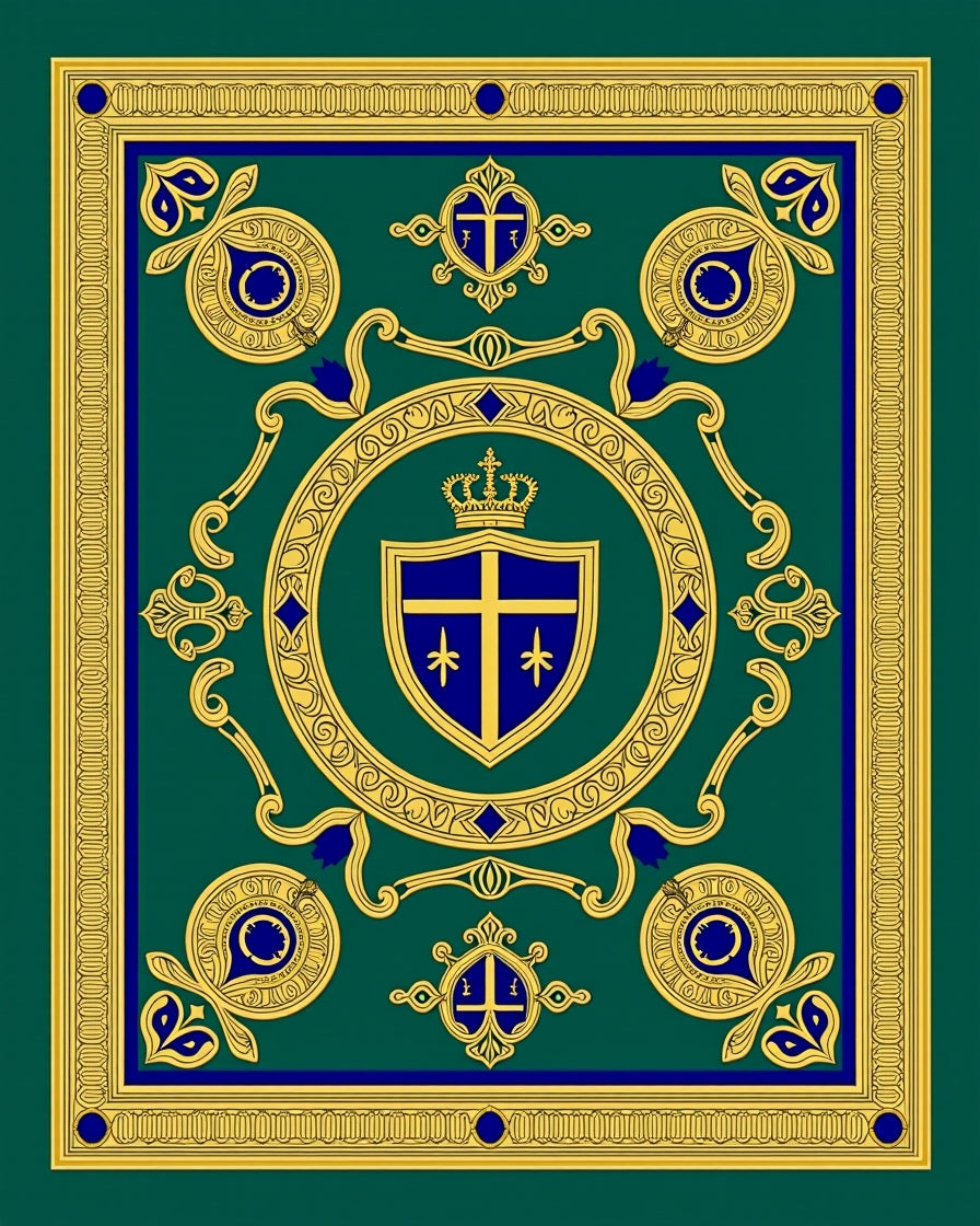 Regal Blue Gold Crest Frame Rug