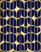 Art Deco Blue Gold Geometric Pattern Rug