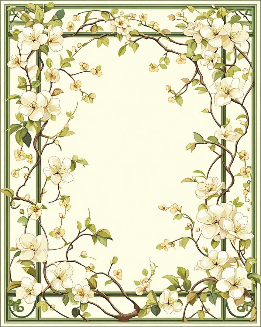 Elegant Cream Floral Vine Design Rug