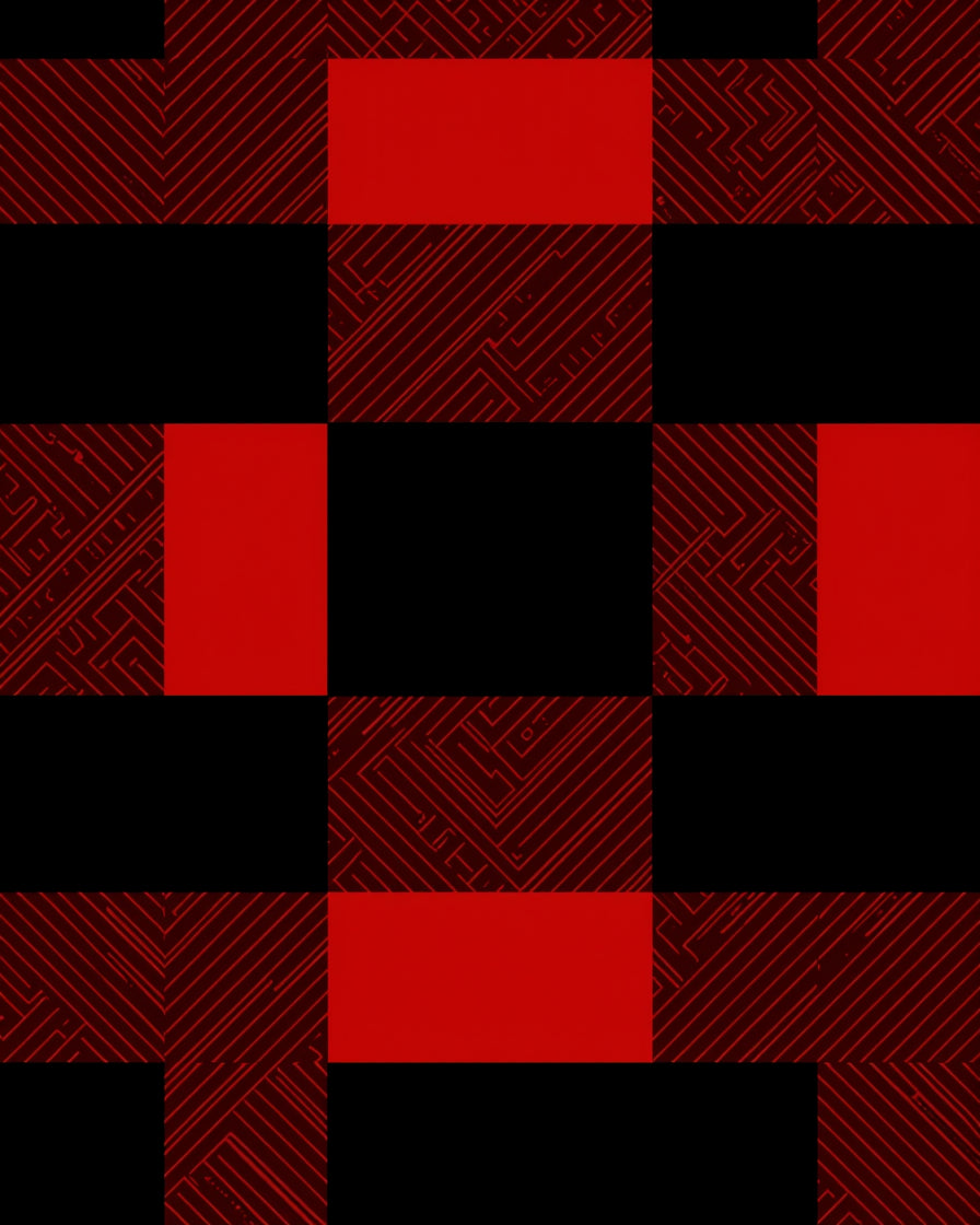 Bold Red Black Circuit Buffalo Check Rug
