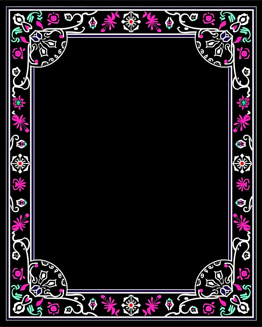 Ornate Floral Border With Pink Accents Rug