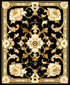 Ornate Gold Flower Patterned Rug