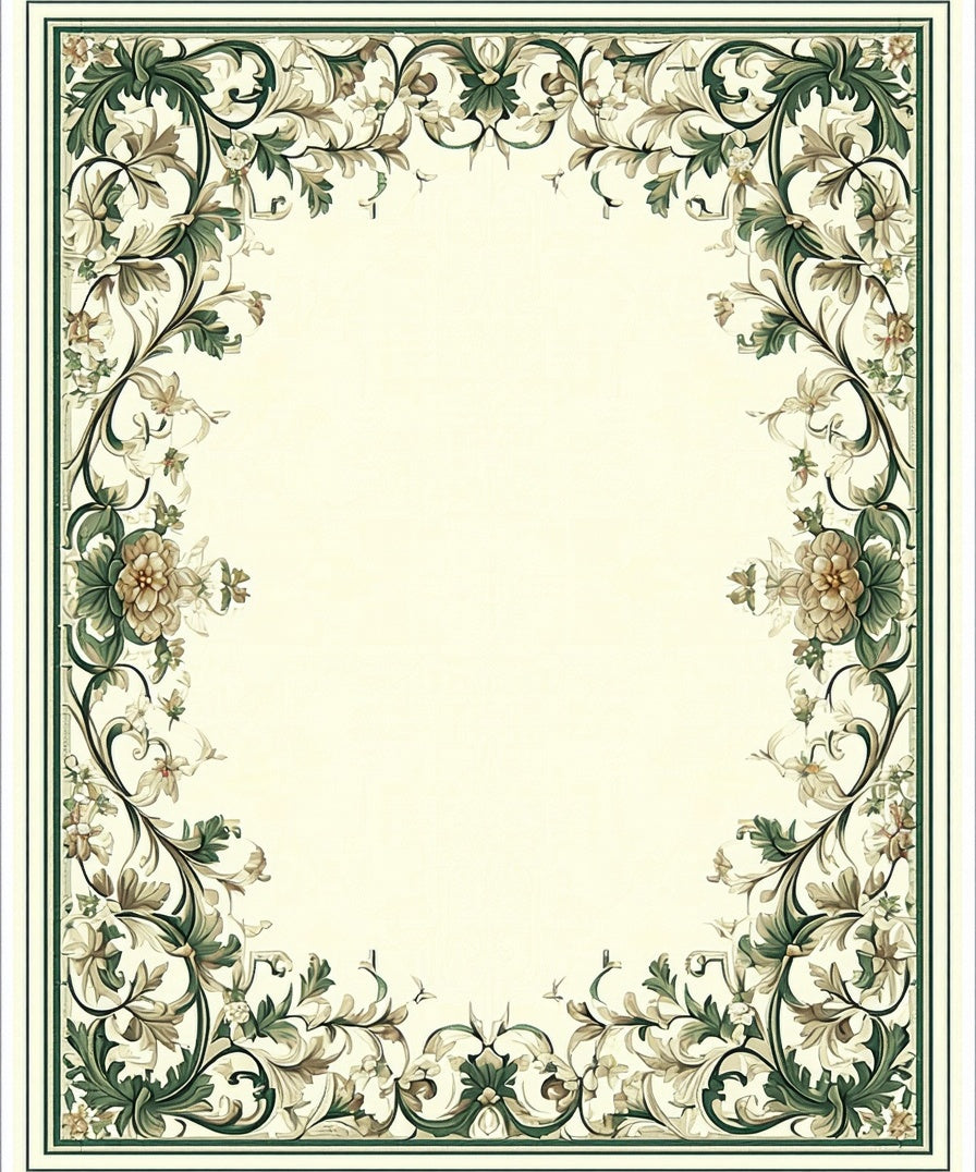 Ornate Floral Scrollwork Frame Design Rug