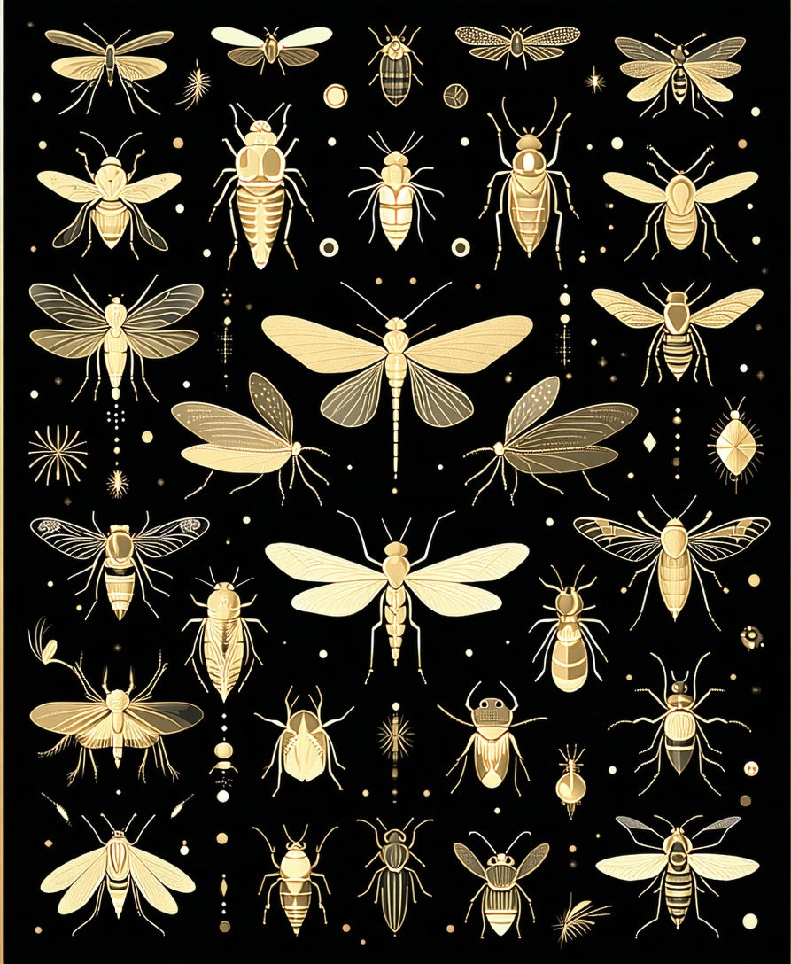 Gold Insect Pattern Accent Rug