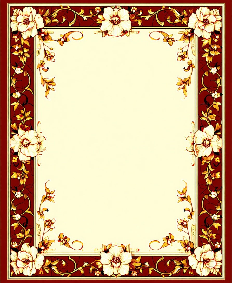 Ornate Floral Border With Golden Accents Rug
