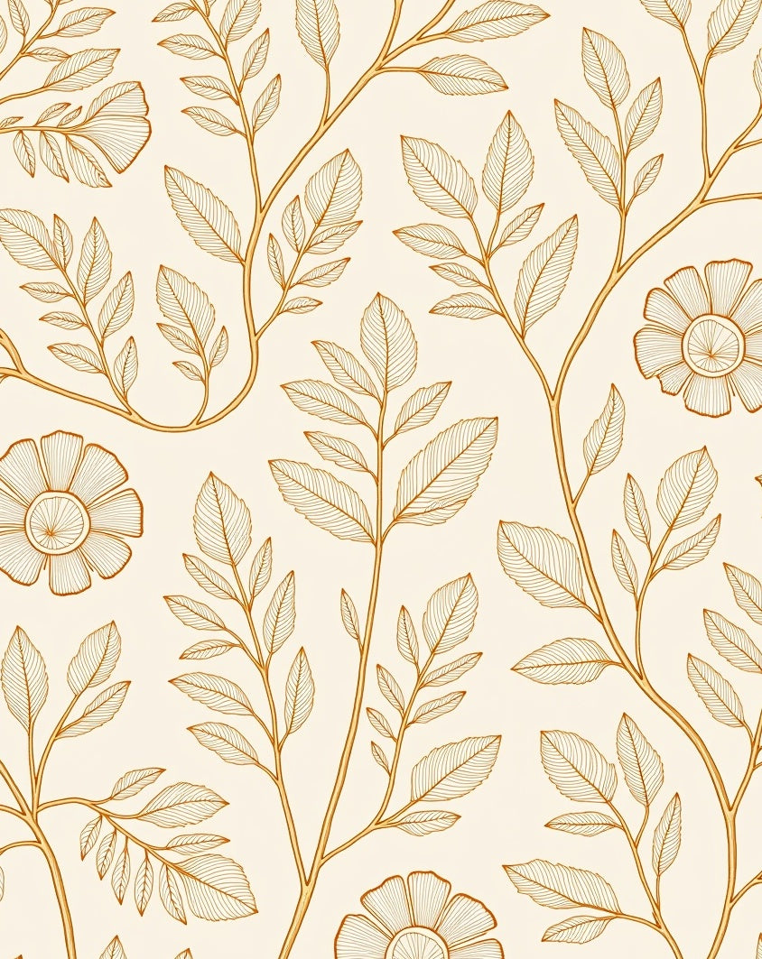 Golden Leaf and Flower Pattern Rug