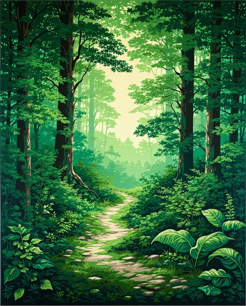 Verdant Forest Path Print Rug