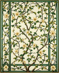 Cream Green Floral Tree Pattern Rug