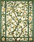Cream Green Floral Tree Pattern Rug