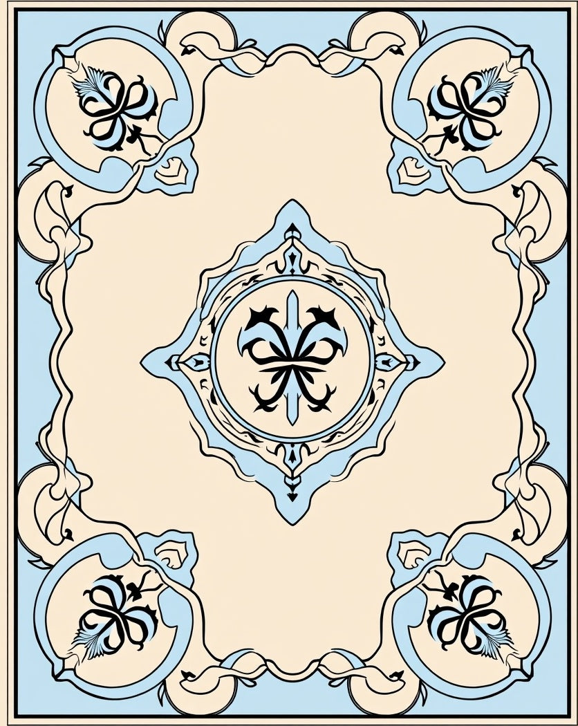 Cream Blue Classic Floral Motif Rug