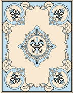 Cream Blue Classic Floral Motif Rug