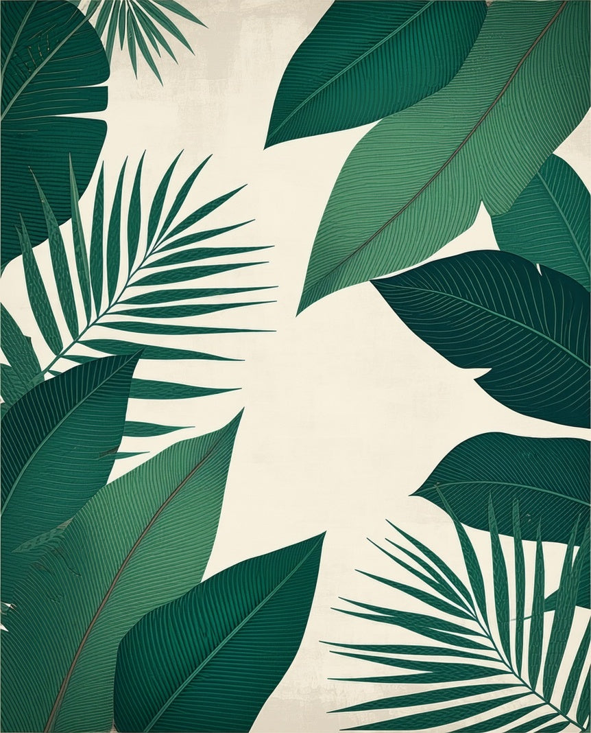 Lush Green Tropical Leaf Pattern Rug