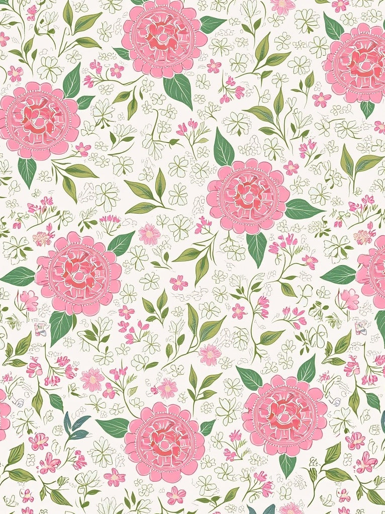 Pink Floral Garden Pattern Rug