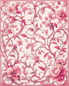 Ornate Pink Floral Vine Pattern Rug