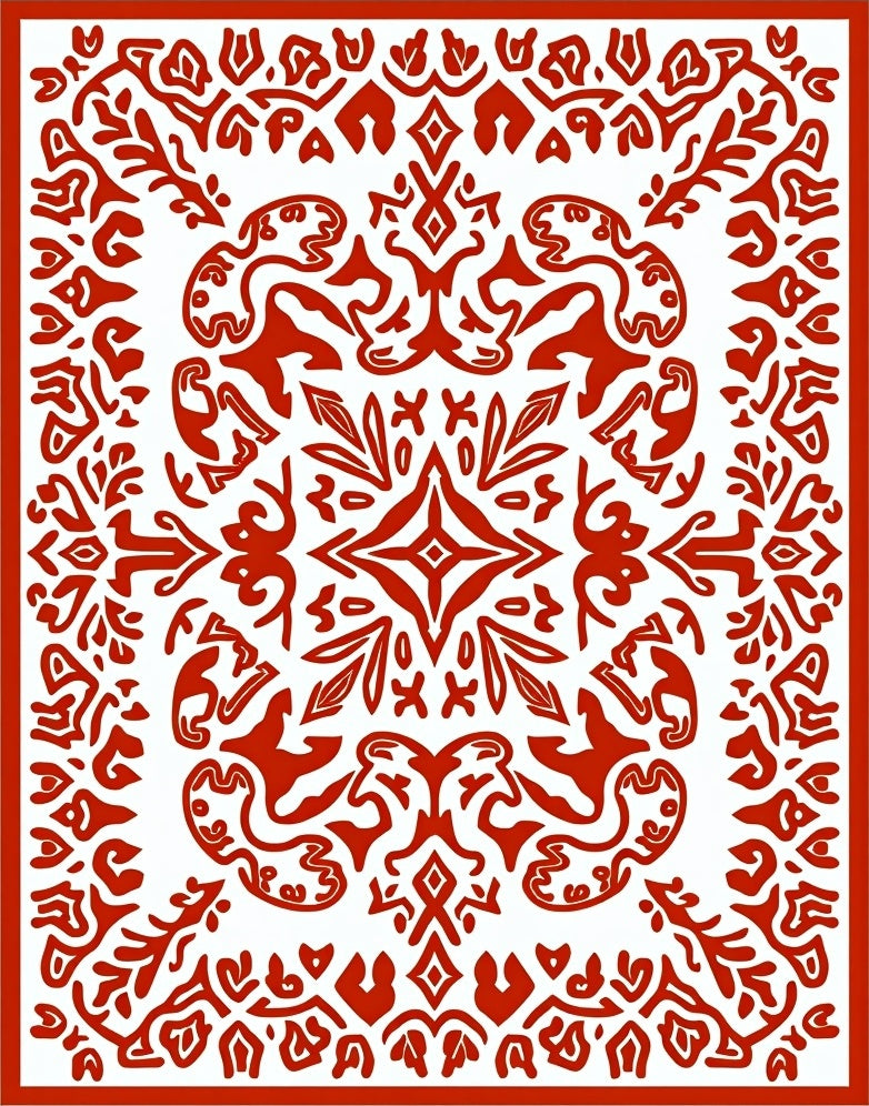 Intricate Red Floral Scrollwork Design Rug