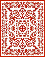 Intricate Red Floral Scrollwork Design Rug