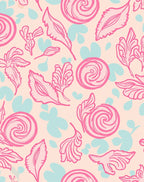 Pink Floral Leaf Outline Pattern Rug