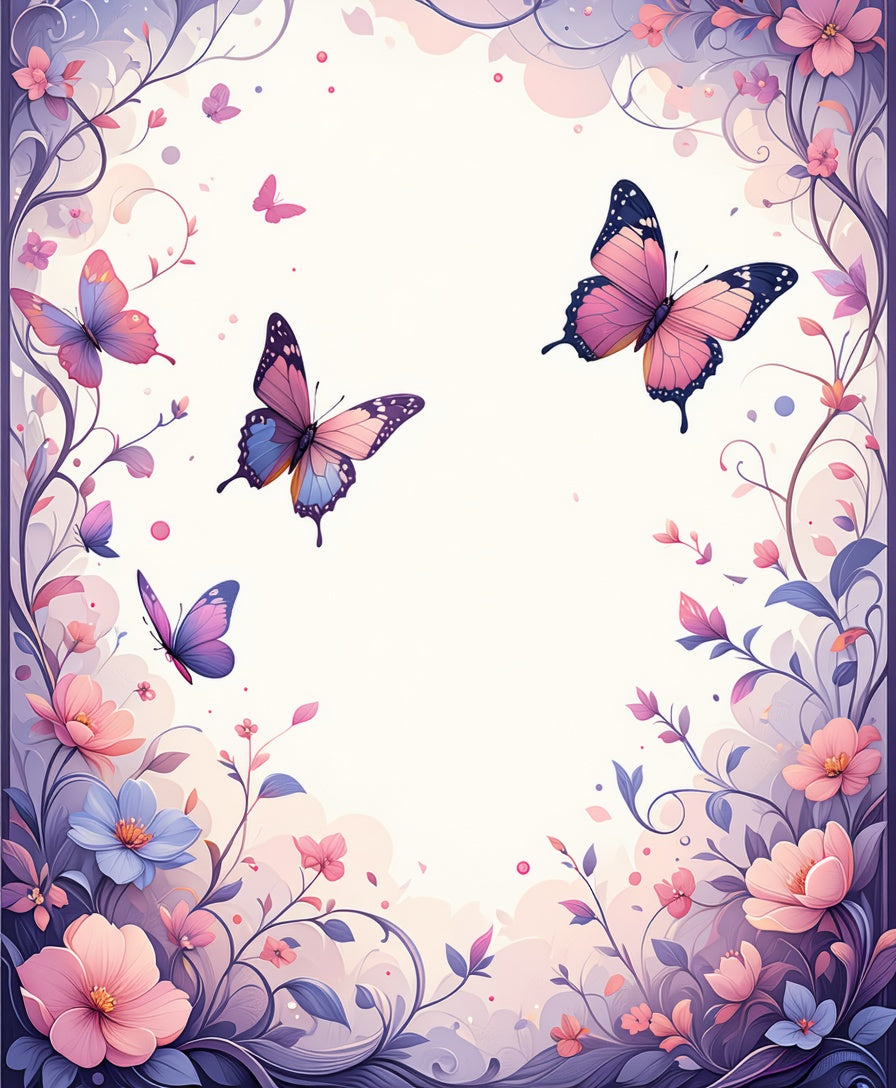 Delicate Floral Butterfly Meadow Design Rug