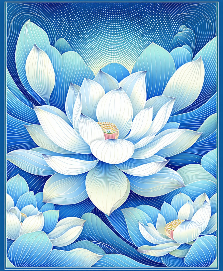 Lila Blue Lotus Floral Artwork Rug