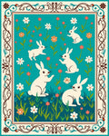 Spring Meadow Bunny Botanical Pattern Rug
