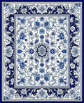 Blue White Floral Scroll Pattern Rug